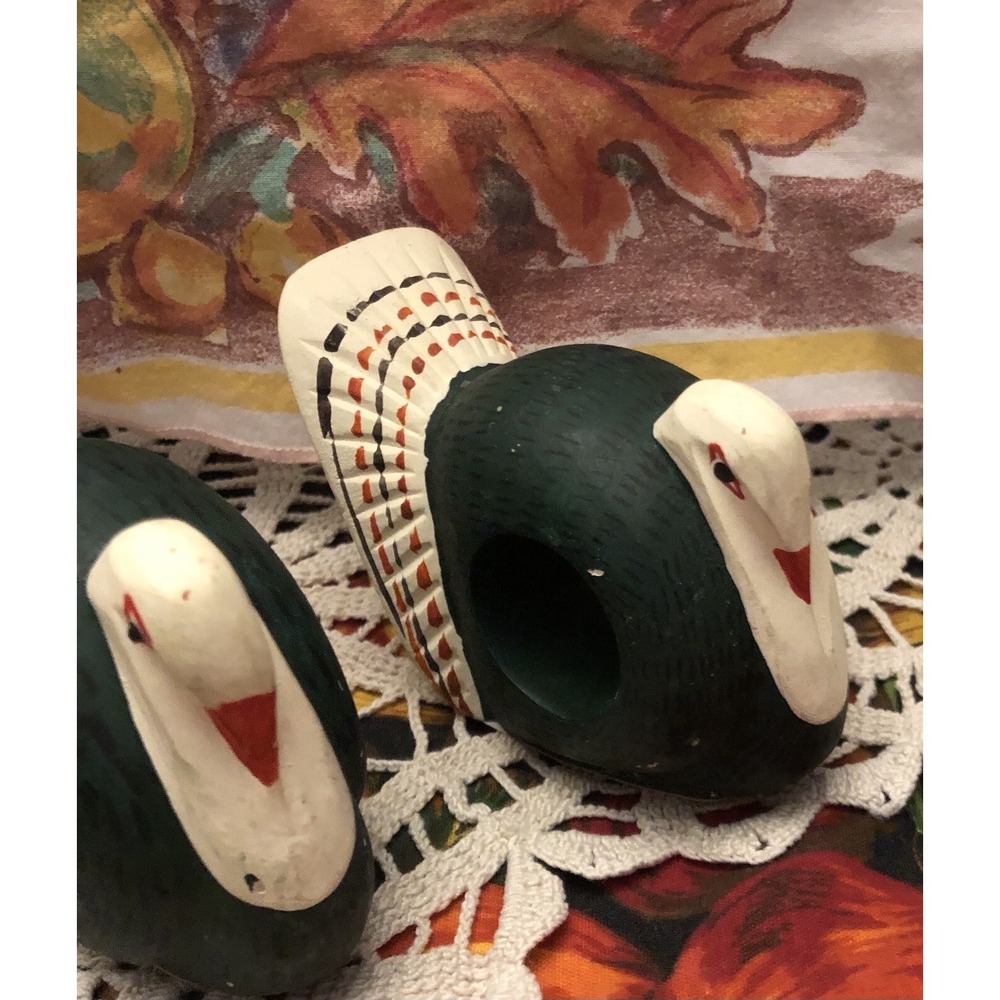 Vtg Hand painted Wooden Turkey Birds Napkin Ring Holders Set of‎ 4 Thanksgiving - Picture 5 of 15